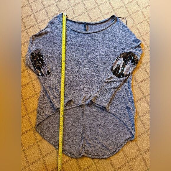 Yetts Los Angeles gray tunic with sequin elbow patches S - Picture 3 of 15